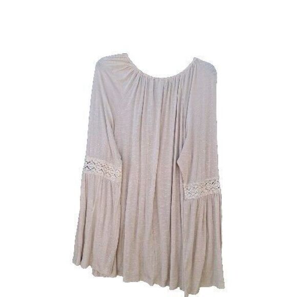 New Directions Weekend Boho Peasant Flowy Crochet Bell Sleeved Oatmeal Top XL - Picture 7 of 16